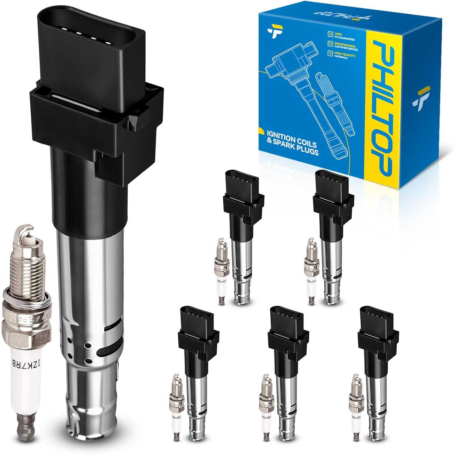 Ignition Coil Pack and Iridium Spark Plugs Fits for Volkswagen 2004-2006 Touareg 3.2L, 2004 2008 R32