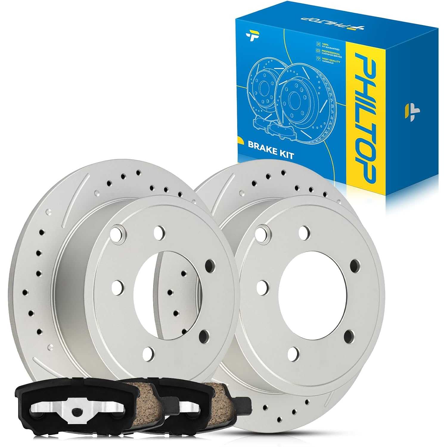 Rear Brake Pads and Rotors Kit, OE Drilled & Slotted Rotors and Ceramic Brake Pads for Jeep 2007-2017 Patriot