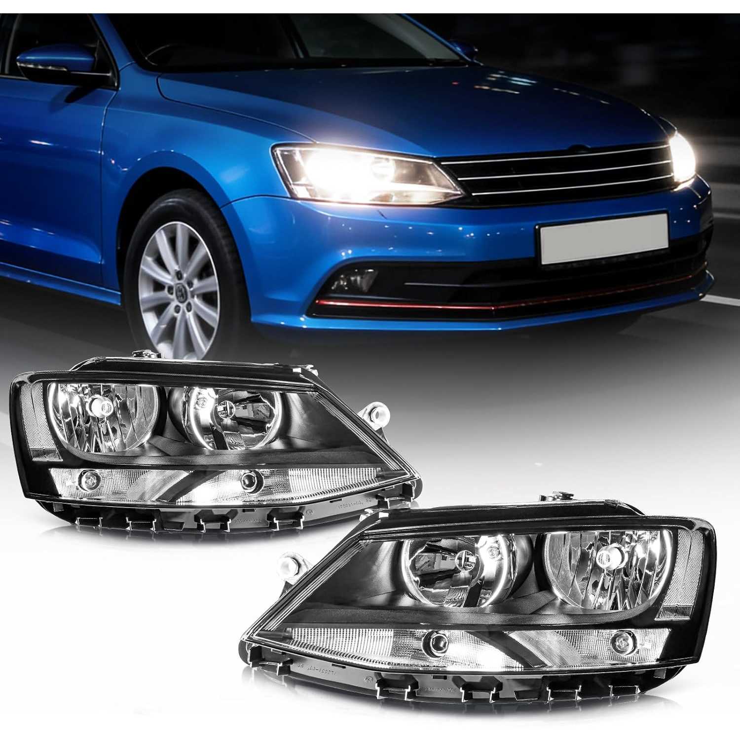 Headlights Assembly Compatible with 2011-2018 Volkswagen Jetta, OE Headlamp Assembly
