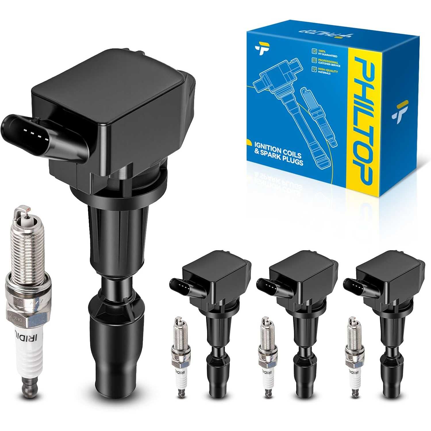 Ignition Coil Pack and Iridium Spark Plugs Fits for Hyundai 2015-2019 Sonata 2.4L/2.0T, 2016-2018 Santa Fe Sport 2.4L