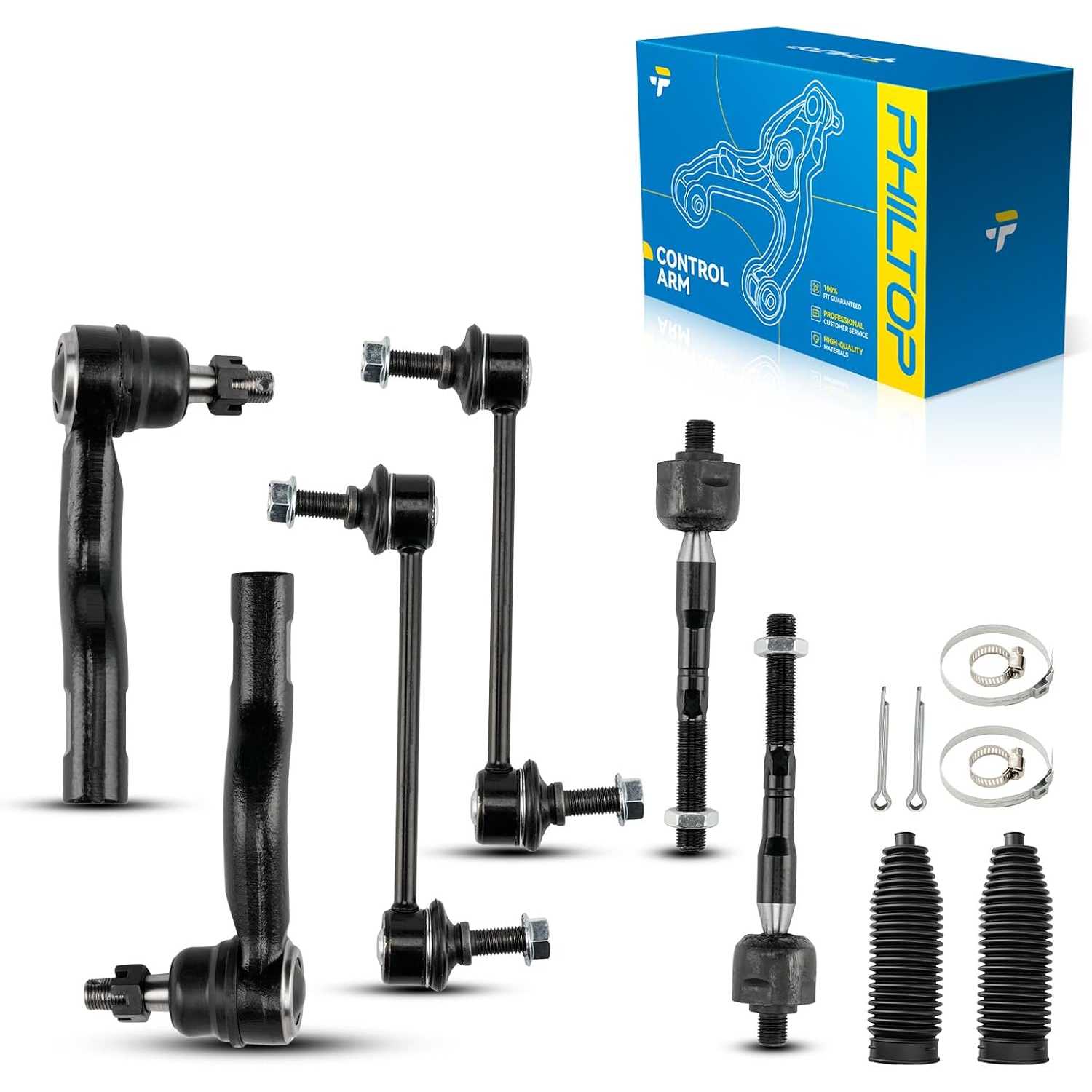 Front Suspension Kit Inner Outer Tie Rod Ends Stabilizer Sway Bar End Link Tie Rod Boots Bellows w/Locking C-Clamps f...