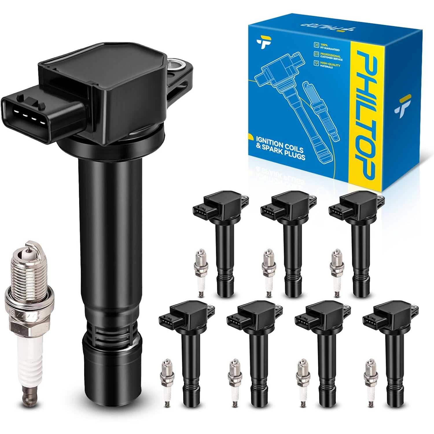 Ignition Coil Pack and Iridium Spark Plugs Fits for Volvo 2005-2011 XC90 4.4L, Volvo 2007-2010 S80 4.4L, 8PCS UF574