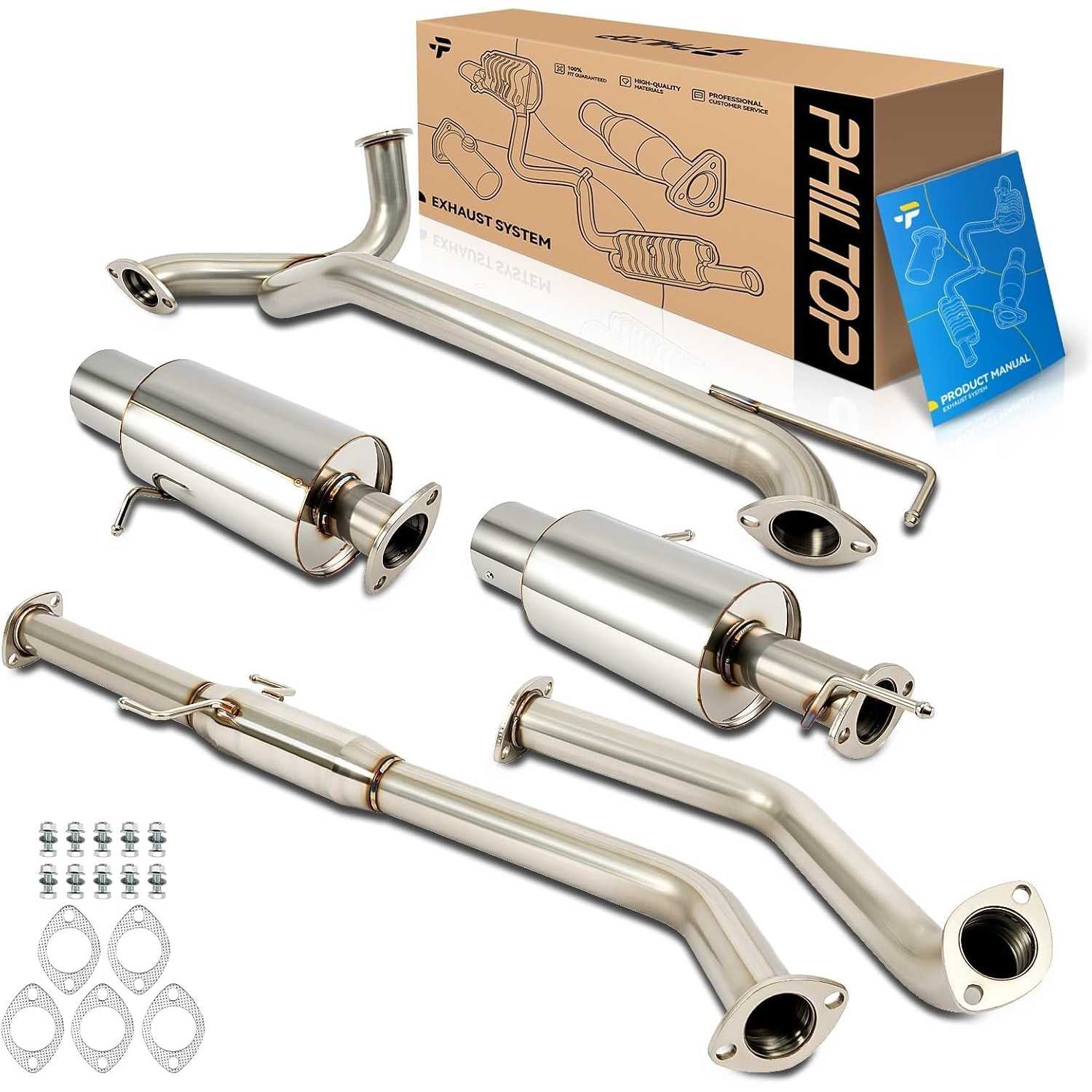 Cat-Back System, Stainless Steel Cat Back Exhaust System Fit for 2007-2008 Hyundai Tiburon V6 2.7L