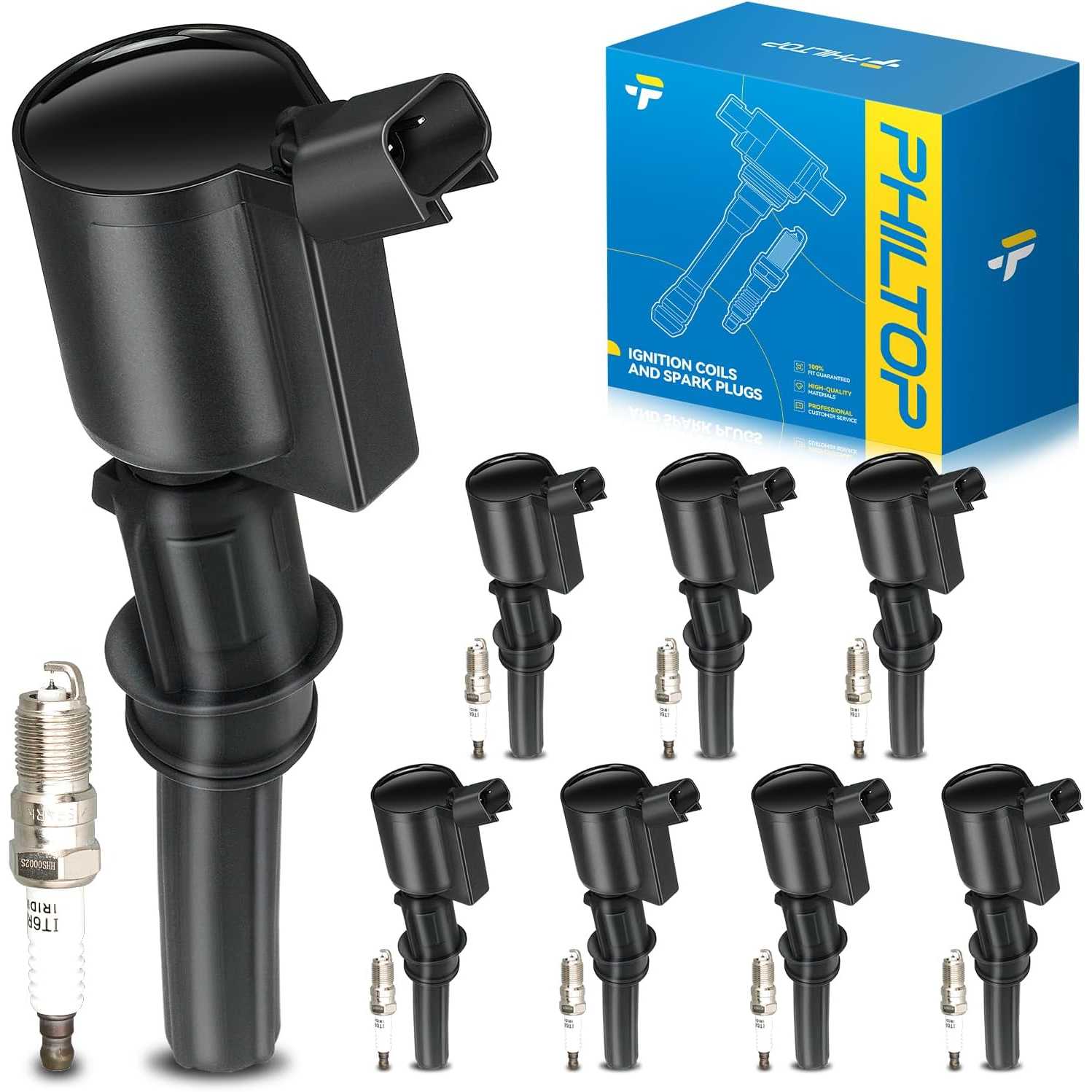 Ignition Coil Pack and Spark Plugs Fits for Ford 1998-2003 F150 5.4L, 1998-2004 Expedition, 1999-2004 F250 Super Duty