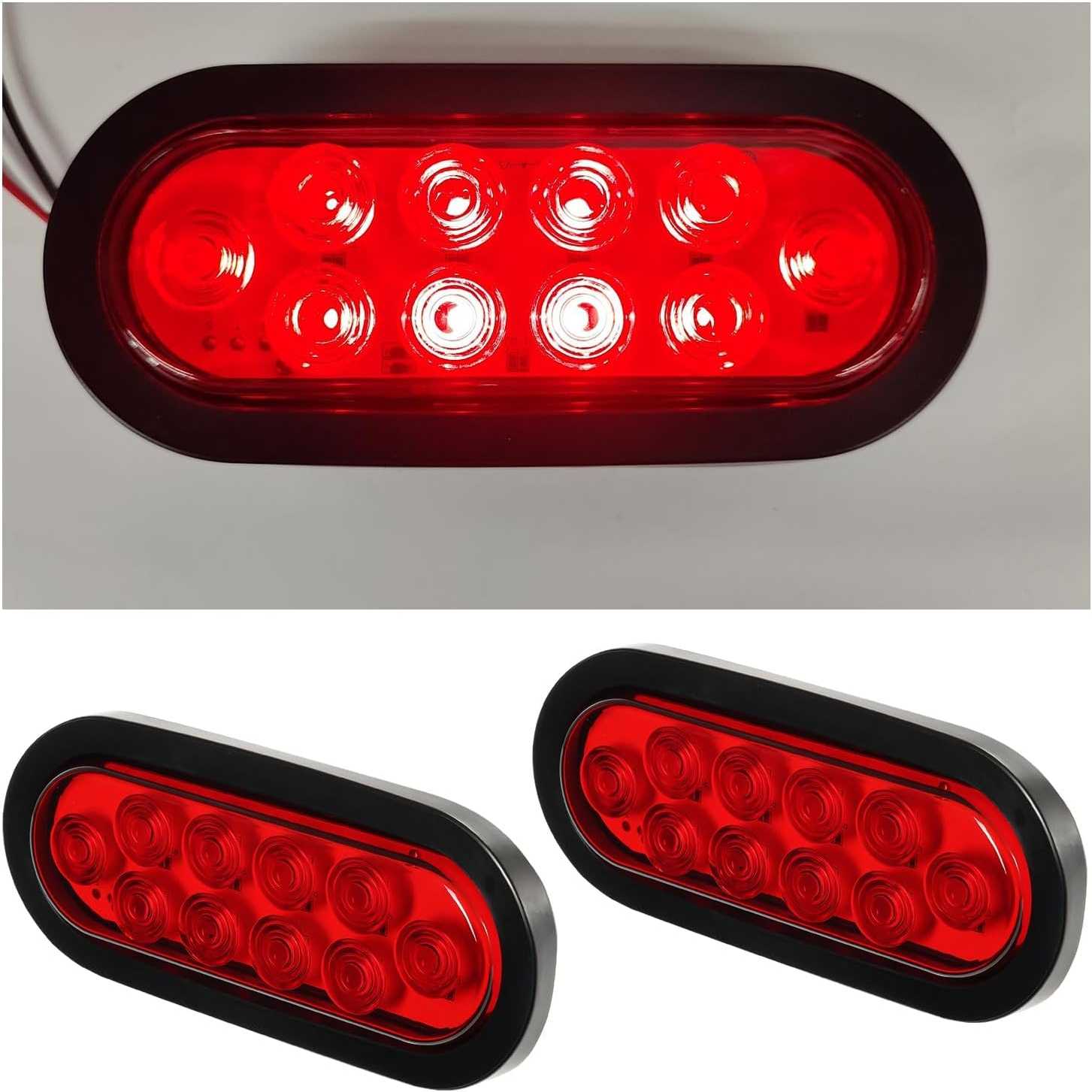 2 Pcs Trailer Light 10LED Marker Lights Red Clearance Lights 6 Inch Stop TurnTail Light side tail marker light For Tr...