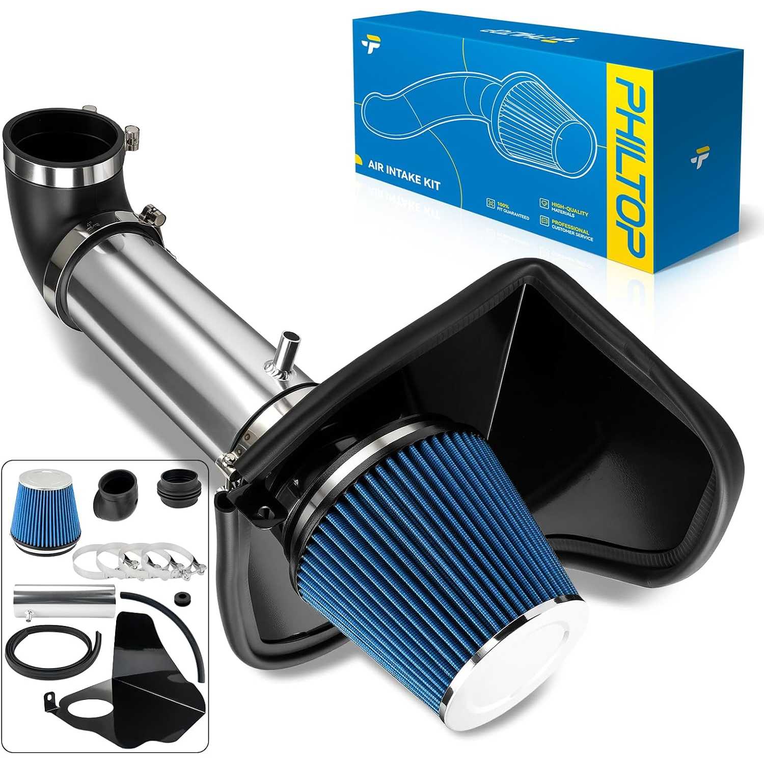 4" Cold Air Intake Kit System + Heat Shield Compatible with Chrysler 300 2006-2010, Dodge Challenger 2009-2010
