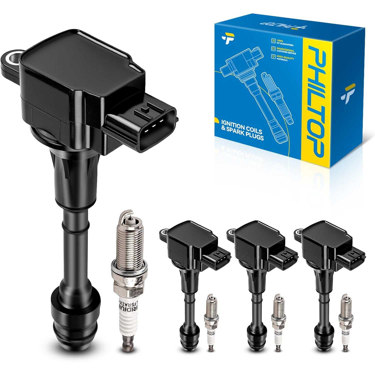 Ignition Coil Pack and Iridium Spark Plugs Fits for Nissan 2002-2006 Altima 2.5L, Nissan 2002-2006 Sentra 2.5L