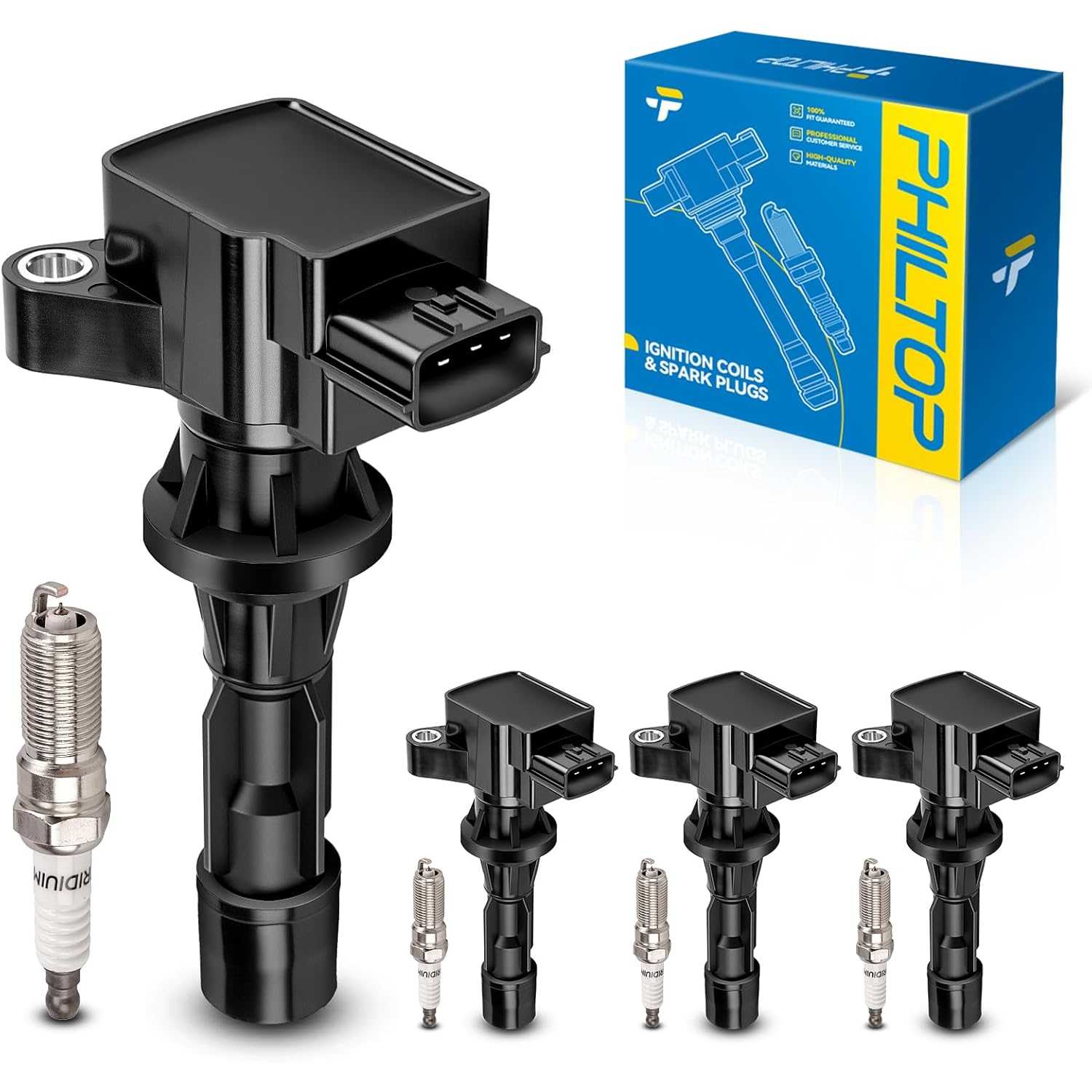 Ignition Coil Pack and Iridium Spark Plugs Fits for Mazda 2006-2013 3 2.0L/2.5L/2.3L, Mazda 2006-2013 6 2.5L/2.3L