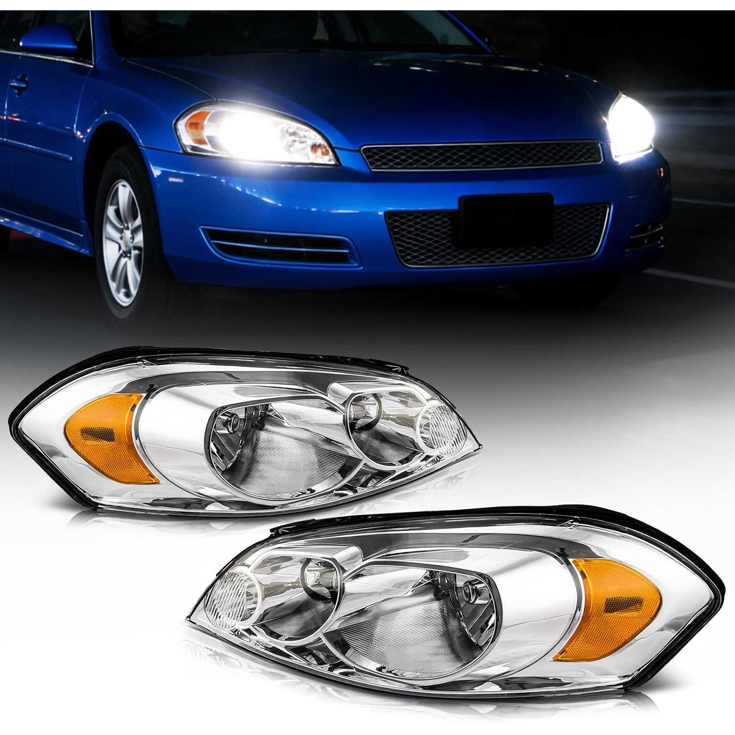 Headlights Assembly Compatible with 2006-2013 Chevry Impala, OE Headlamp Assembly for 2006-2007 Monte Carlo