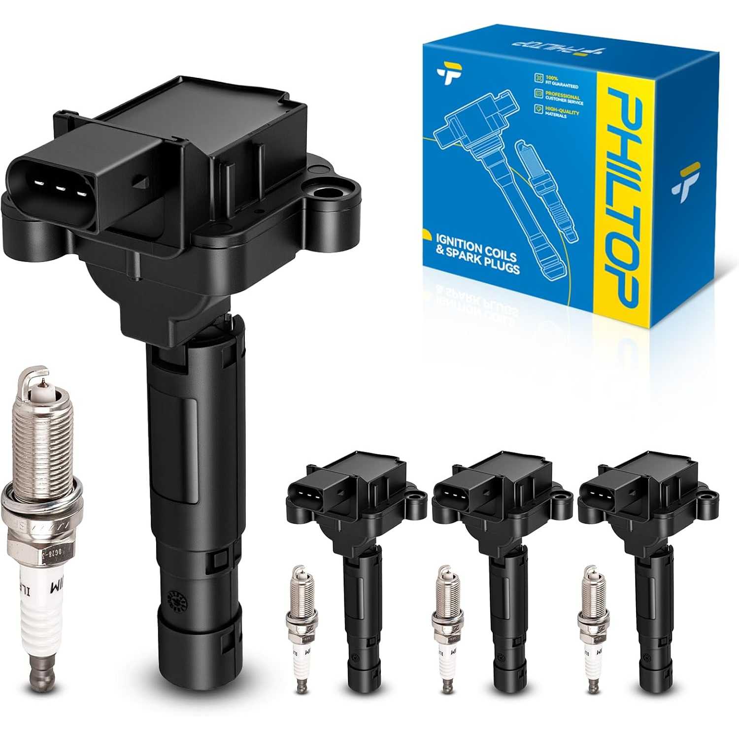 Ignition Coil Pack and Iridium Spark Plugs Fits for Benz 2003-2005 C230, 4PCS UF555