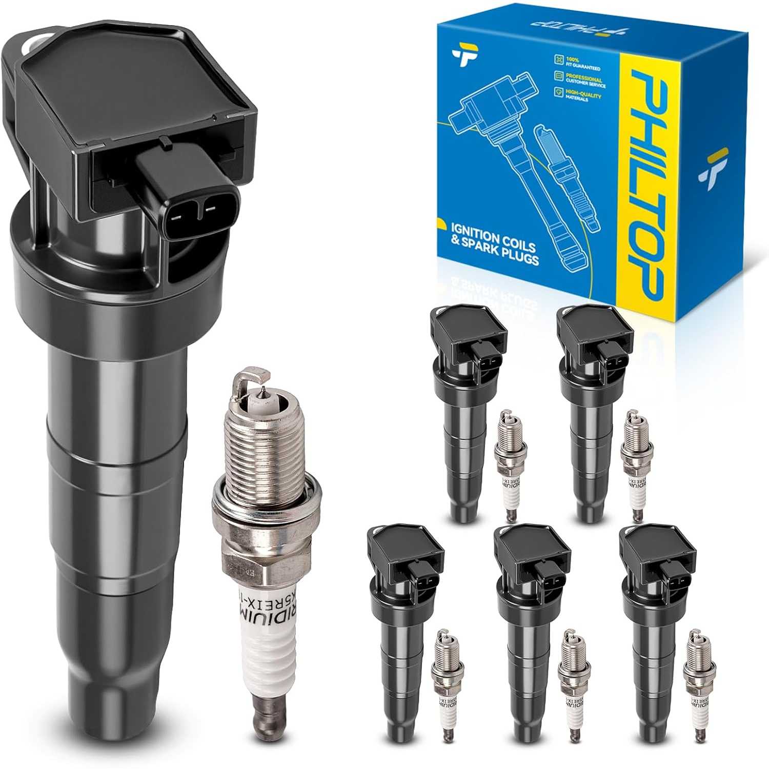 Ignition Coil Pack and Iridium Spark Plugs Fits for Hyundai 2006-2010 Sonata 3.3L/2.4L, 2007-2009 Santa Fe 3.3L