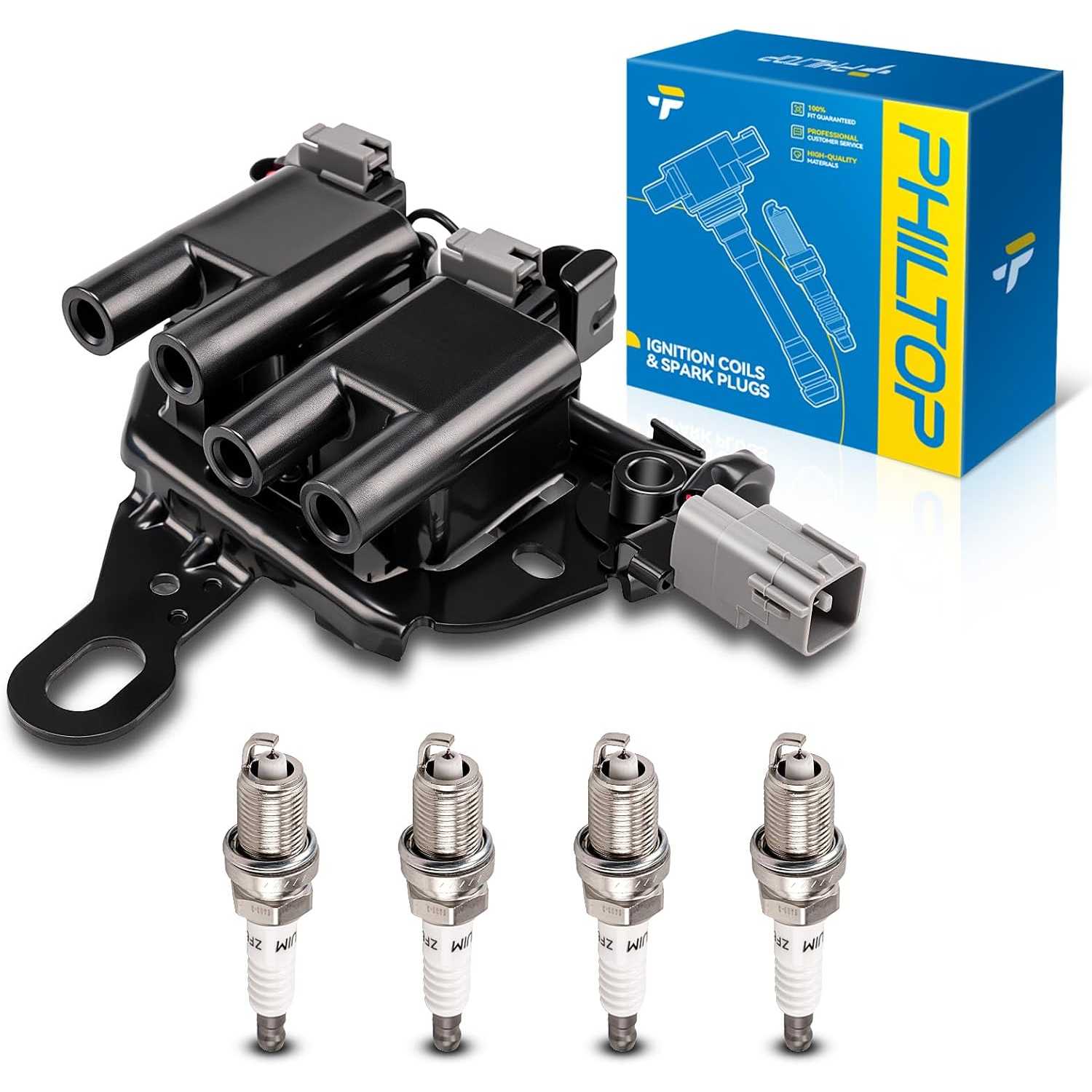 Ignition Coil Pack and Iridium Spark Plugs Fits for Hyundai 2007-2012 Elantra 2.0L, Kia 2010-2011 Soul 2.0L, 1PCS UF593