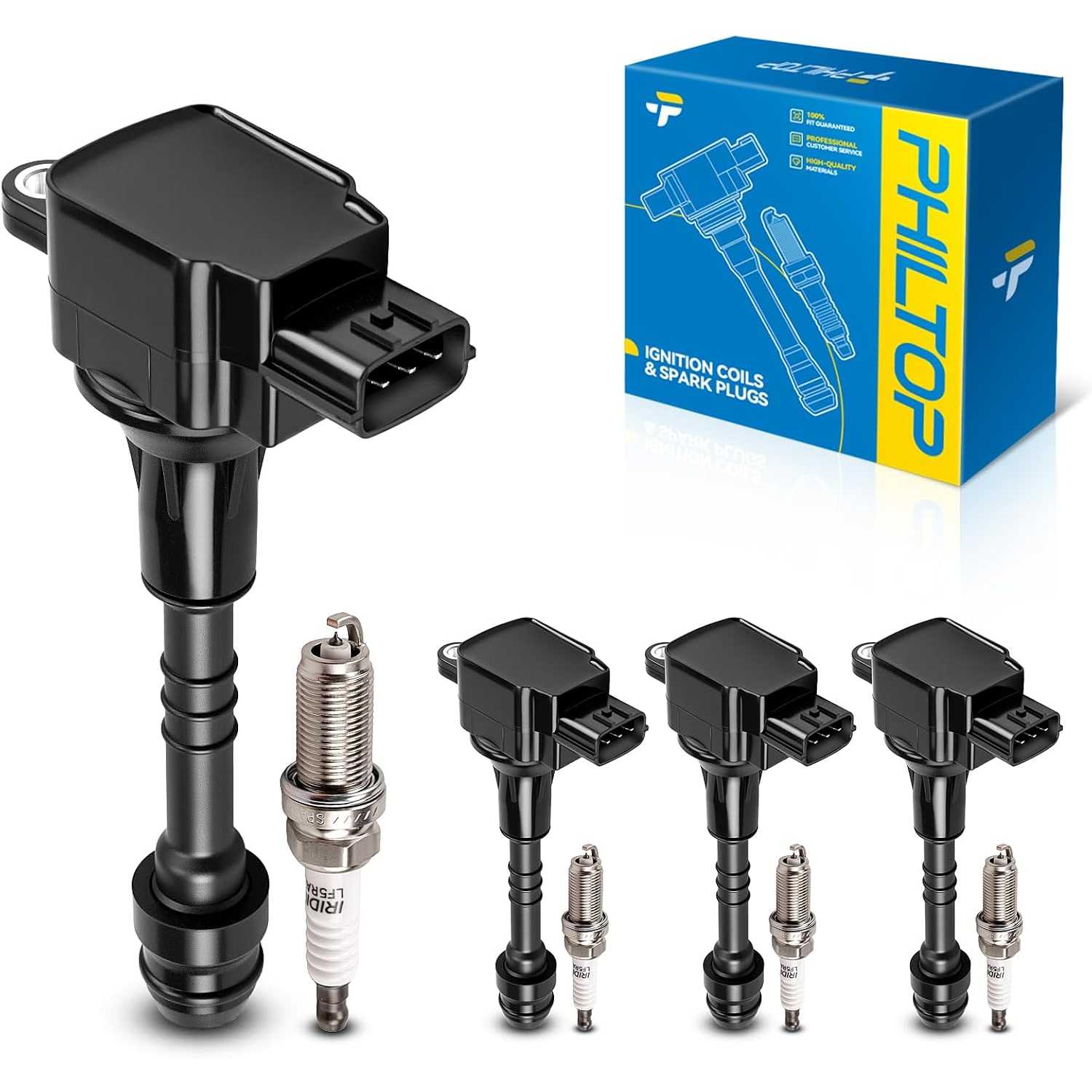 Ignition Coil Pack and Iridium Spark Plugs Fits for Nissan 2002-2006 Sentra 1.8L, 4PCS UF351
