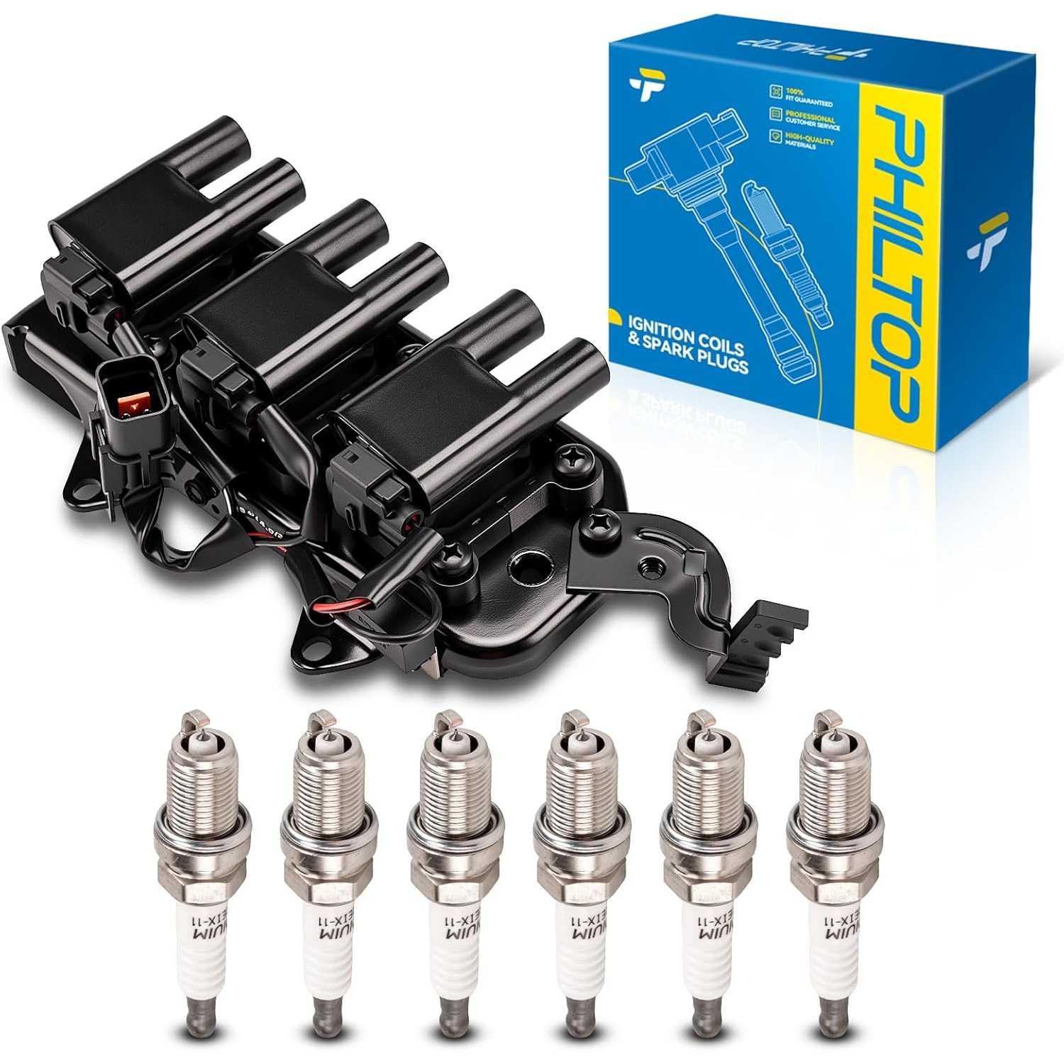 Ignition Coil Pack and Iridium Spark Plugs Fits for Kia 2005-2010 Sportage 2.7L, Hyundai 2005-2009 Tucson 2.7L