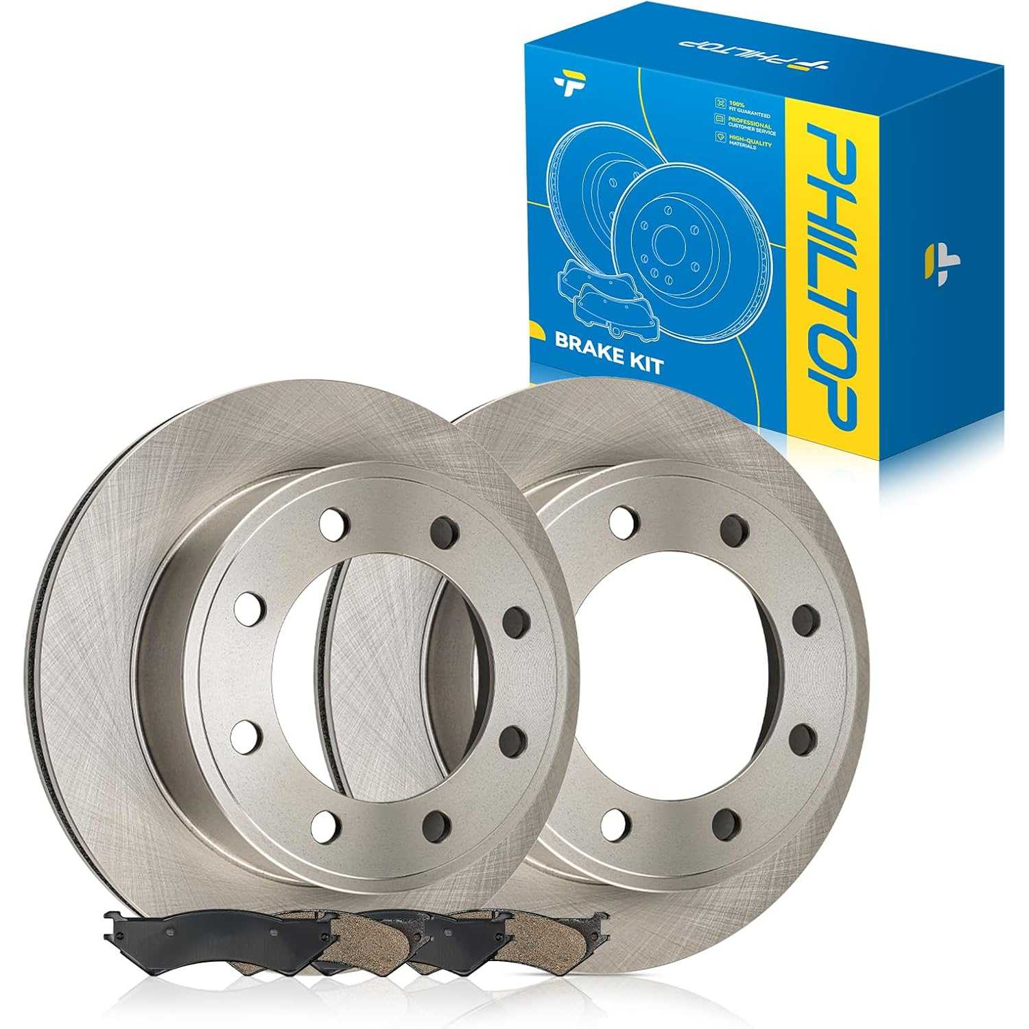 Rear Brake Pads and Rotors Kit, OE Carbon Fiber Ceramic Brake Pads and Rotors for Ford 1999-2007 E-350 Super Duty