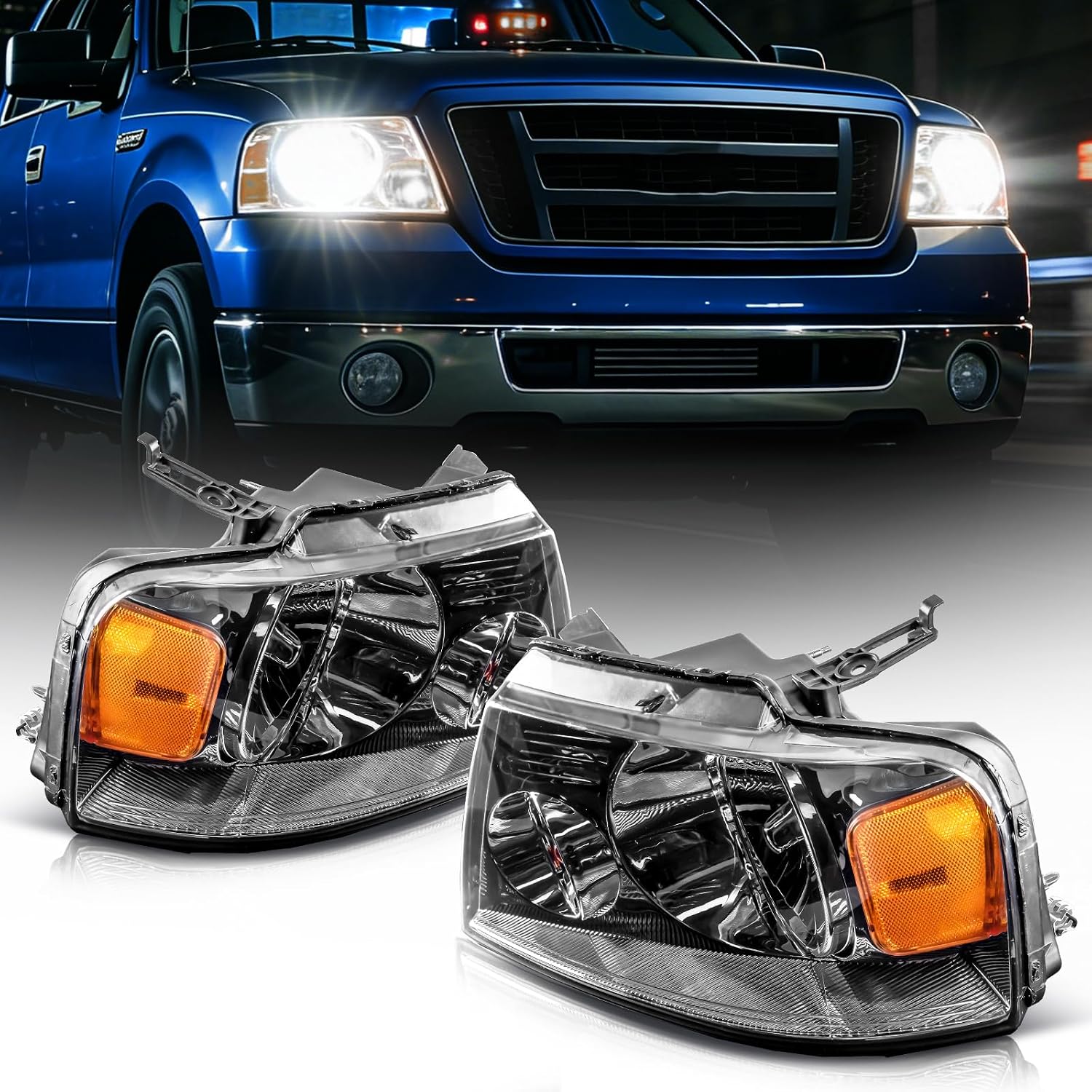 Headlights Assembly Compatible with 2004 2006 2007 2008 Ford F-150, OE Headlamp Assembly for 2006 Lincoln Mark LT
