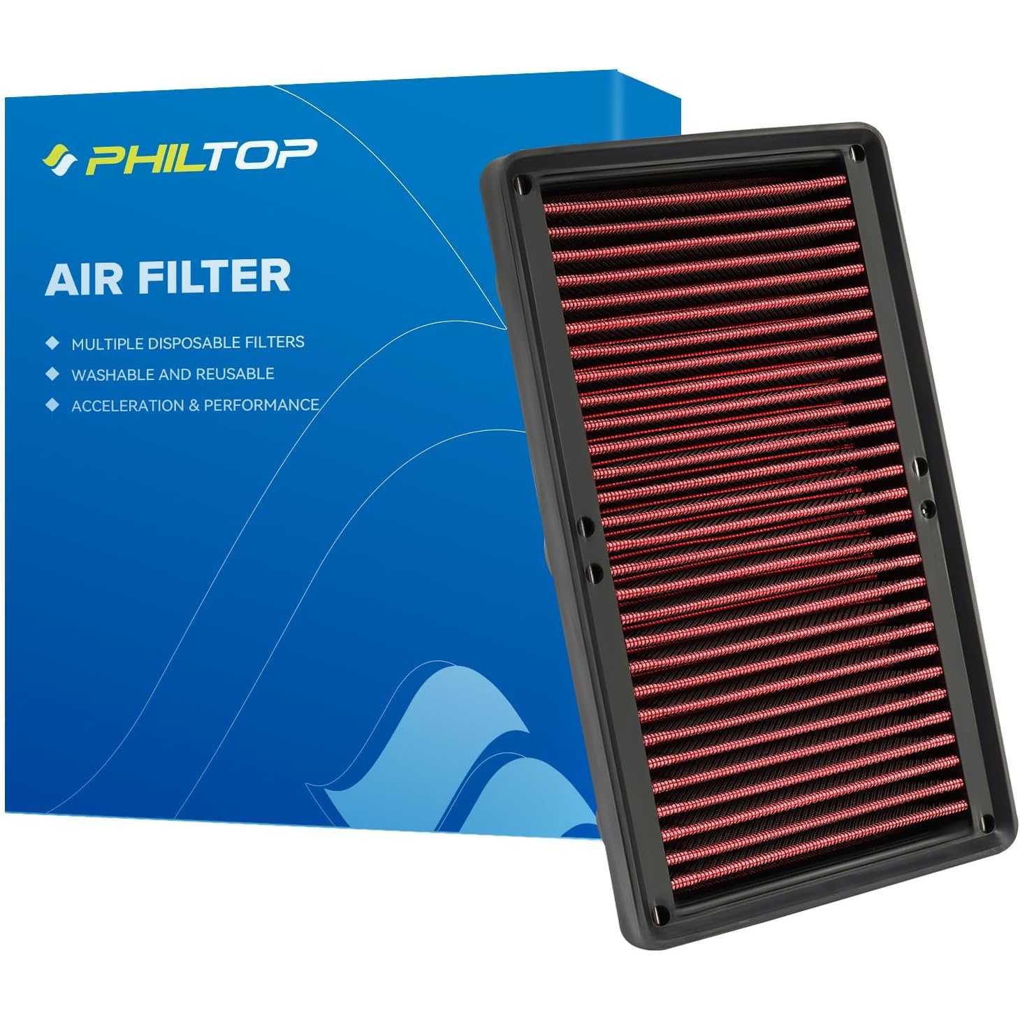PHILTOP Engine Air Filter Washable | Kia Carnival 2022 Hyundai Santa Fe 2021 Hyundai Sonata 2020-2021 | CA12816