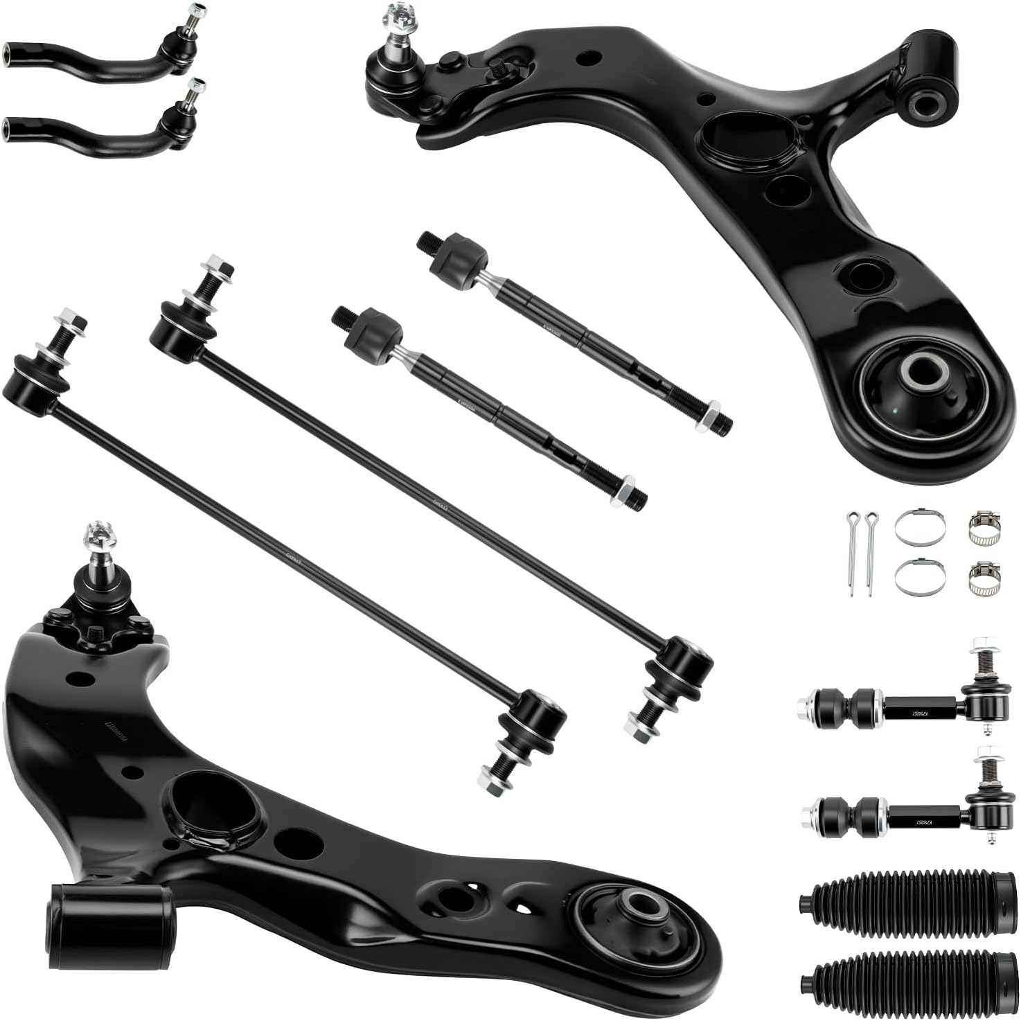 12Pcs Front Lower Control Arm w/Ball Joint Tie Rod Boots & Bellows Front Rear Sway Bar End Link Fit for 2006-2018 RAV4
