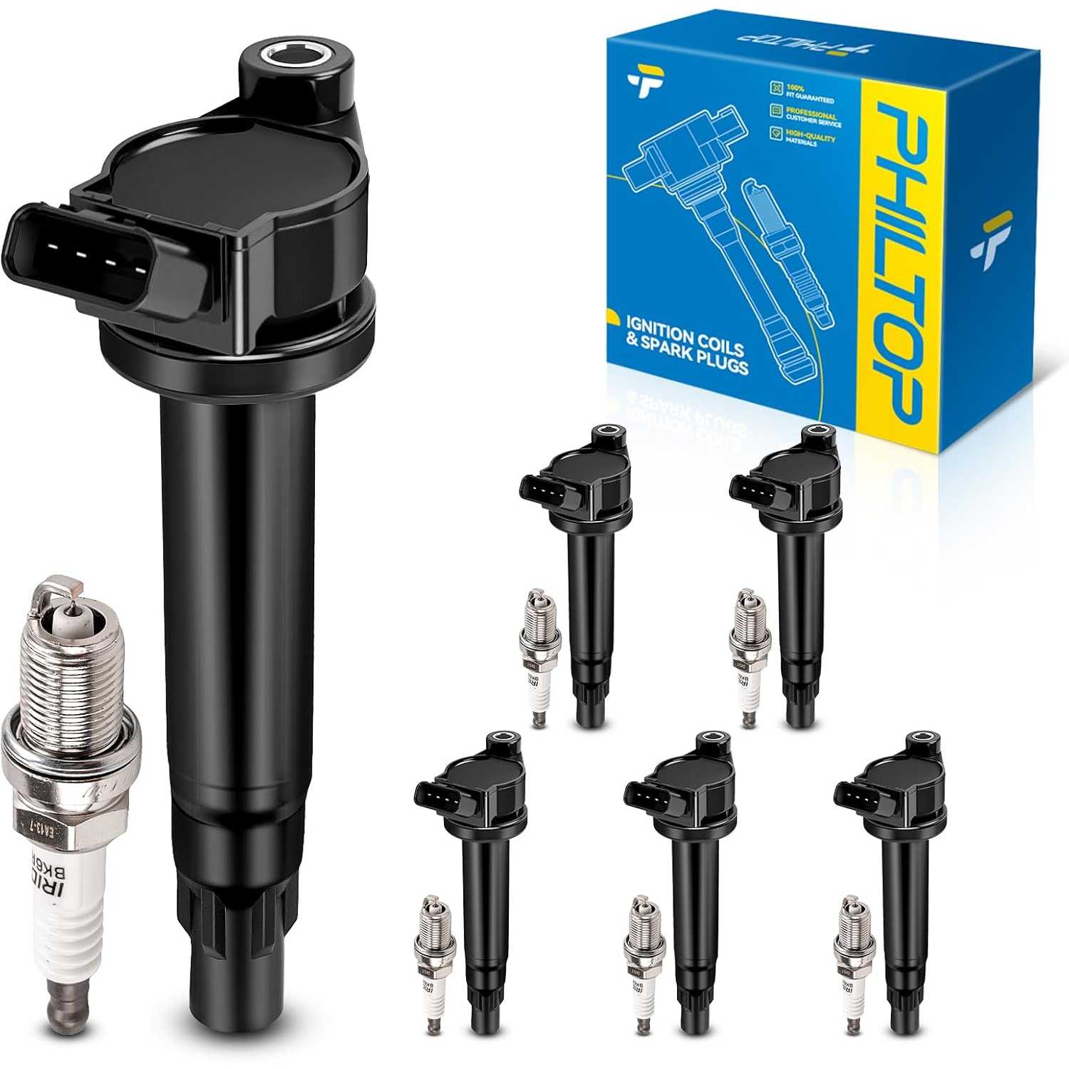 Ignition Coil Pack and Iridium Spark Plugs Fits for Toyota 2004-2006 Sienna, 2004-2008 Highlander 3.3L