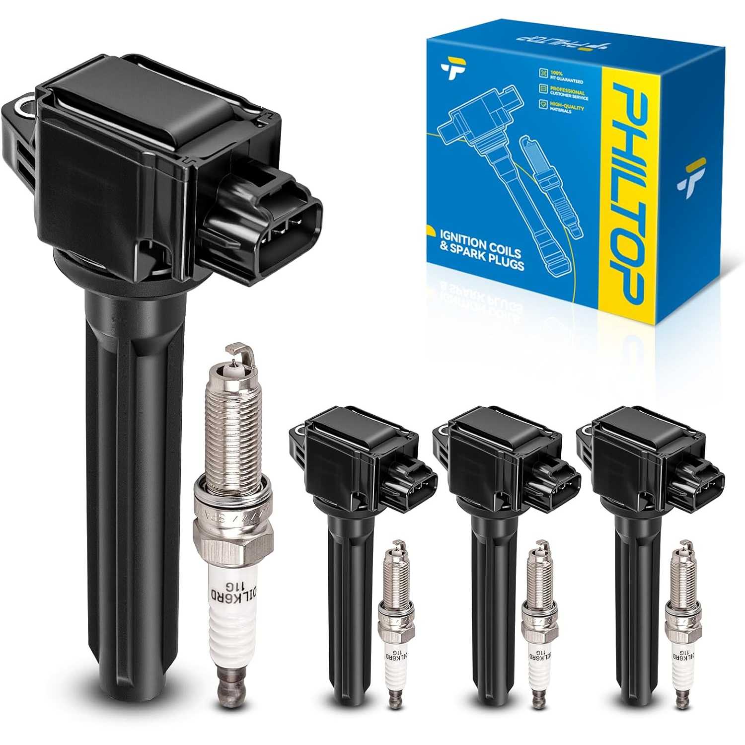 Ignition Coil Pack and Iridium Spark Plugs Fits for Mitsubishi 2014-2019 Outlander 2.4L, 4PCS UF814