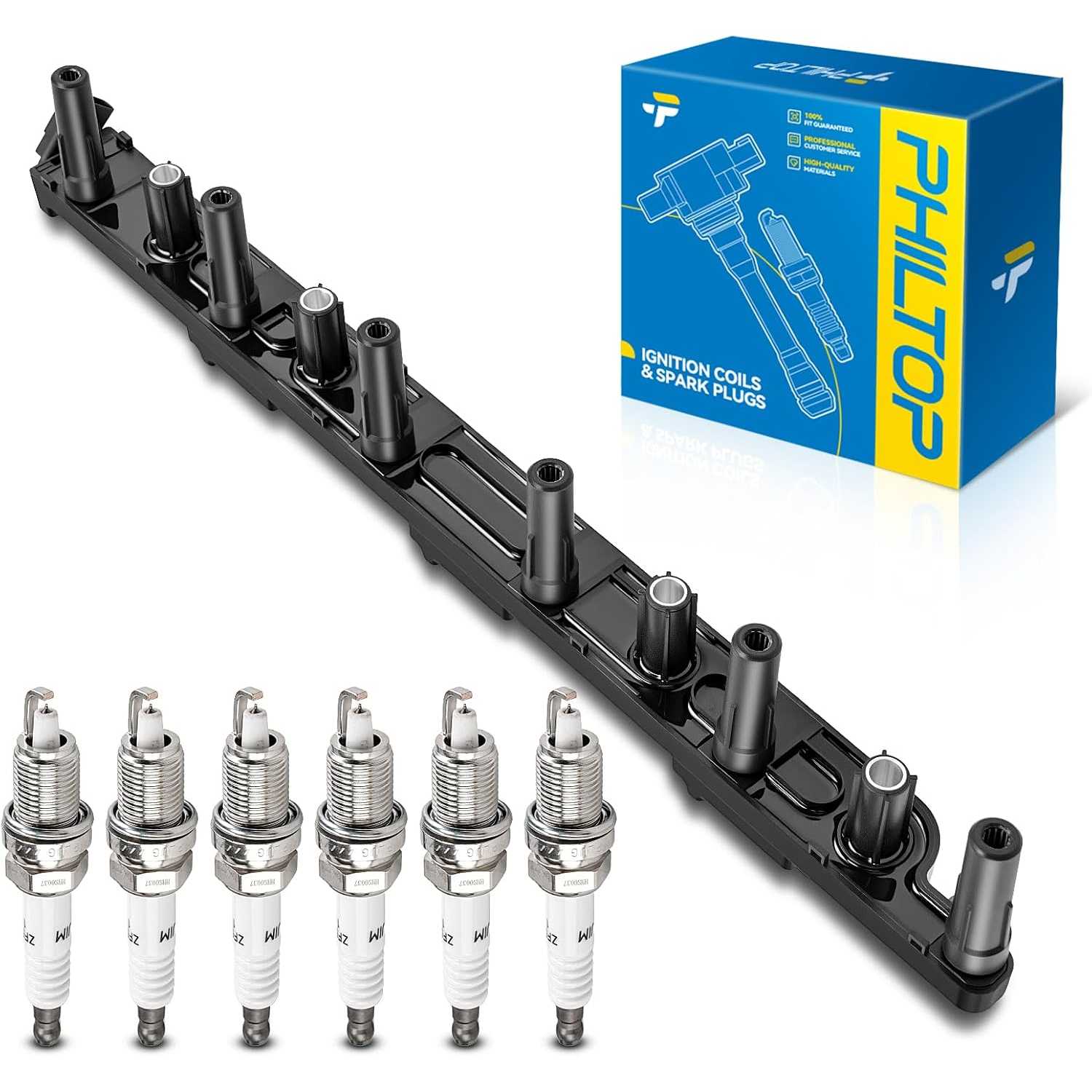 Ignition Coil Pack and Iridium Spark Plugs Fits for Jeep 2000-2006 Wrangler 4.0L, Jeep 2000-2004 Grand Cherokee 4.0L