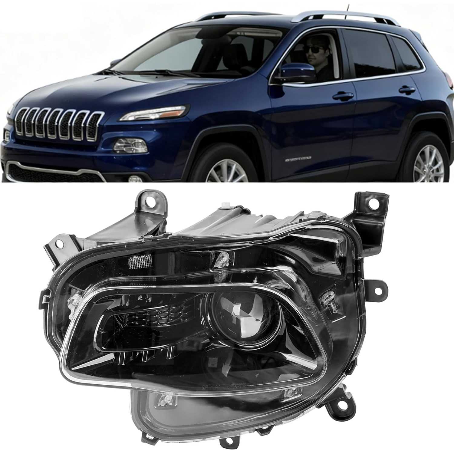 Headlights Assembly Compatible with 2014-2017 Jeep Cherokee, OE Halogen Headlamps Replacement (Driver Side)