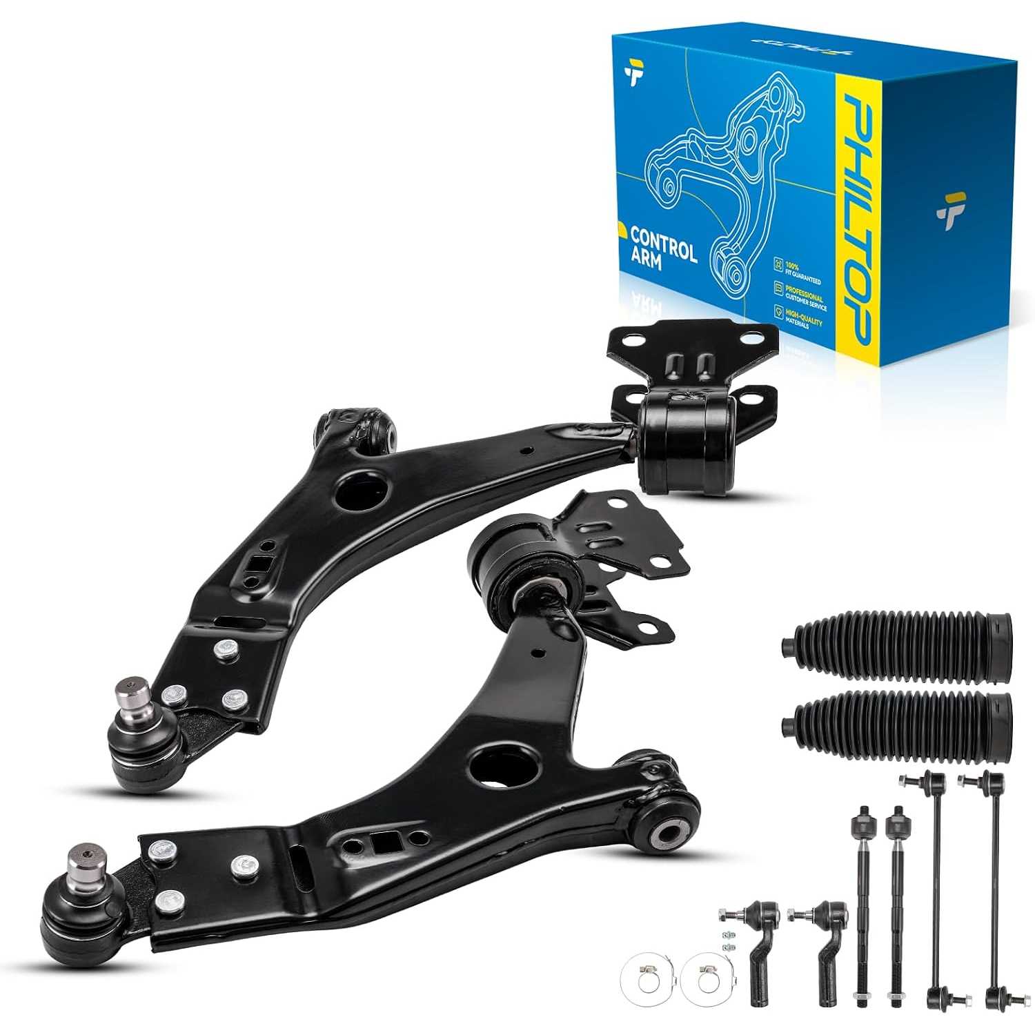 Front Suspension Kit Lower Control Arm w/Ball Joints Assembly & Sway Bar End Links & Tie Rod Ends Boots Compatible wi...