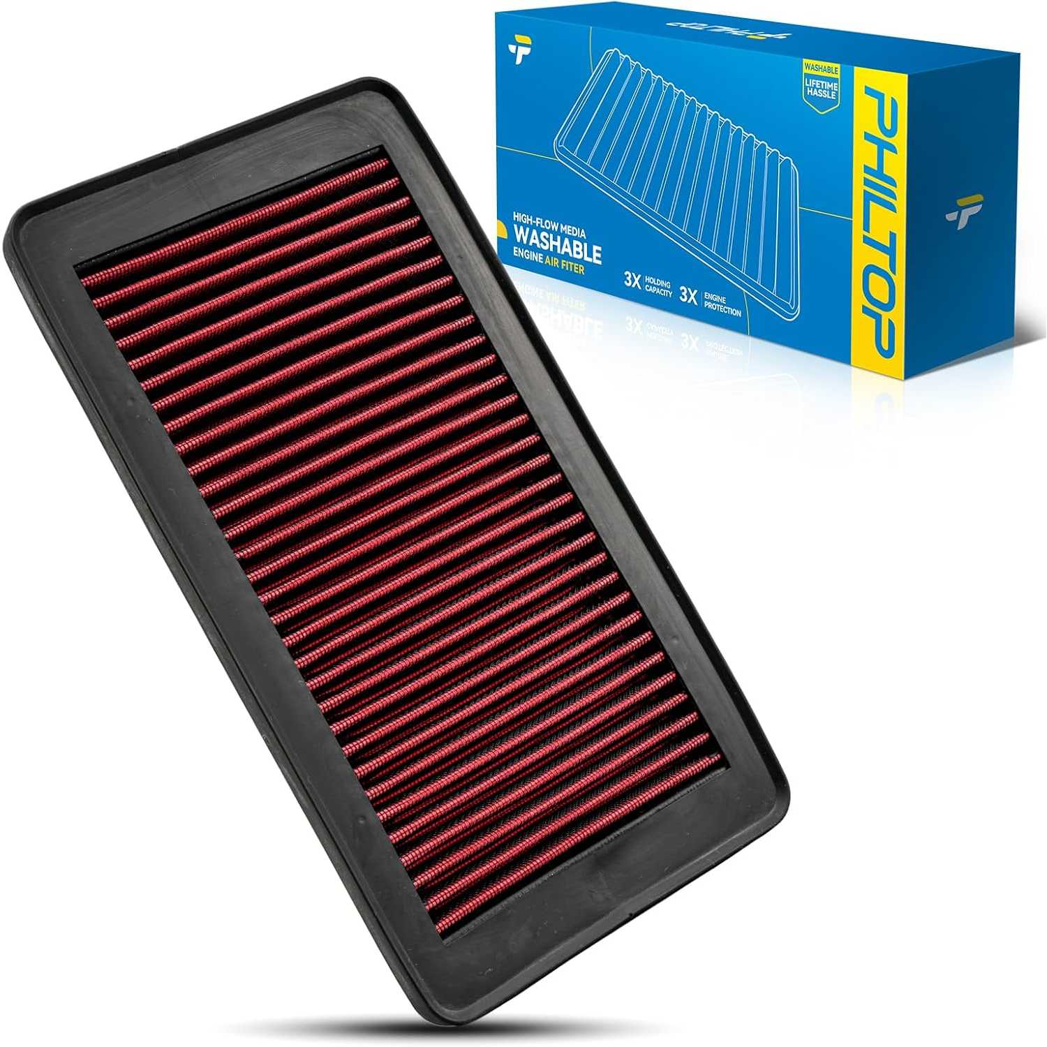 PHILTOP Engine Air Filter High Flow | Honda Pilot 2009-2015 Honda Odyssey 2005-2010 Acura MDX 2007-2009 | CA10013