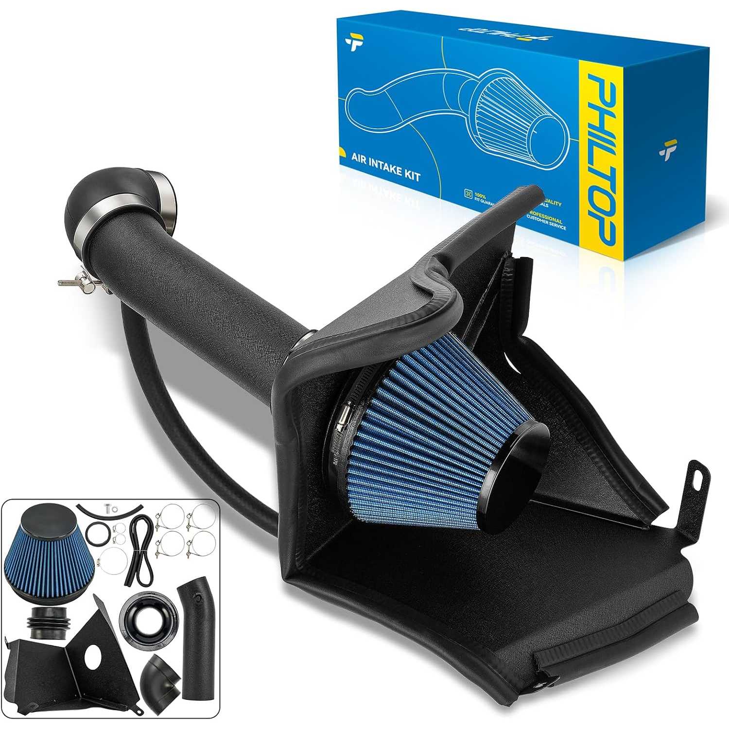 3“ Cold Air Intake Kit System + Heat Shield Compatible with 1991-2001 Jeep Cherokee, High Performance,Blue