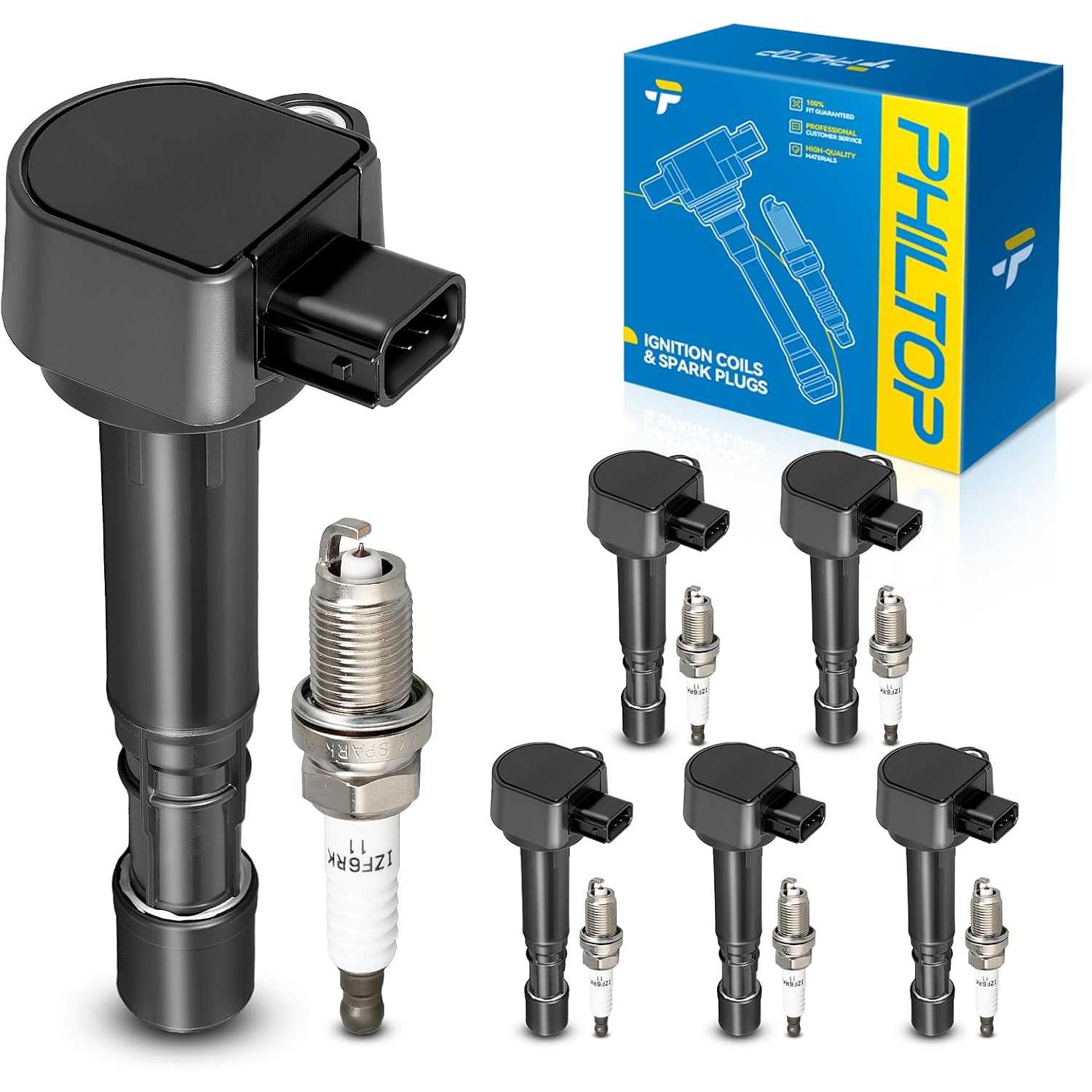 Ignition Coil Pack and Iridium Spark Plugs Fits for Honda 2001-2005 Civic 1.7L, 2003-2008 Pilot, 2004-2007 Accord