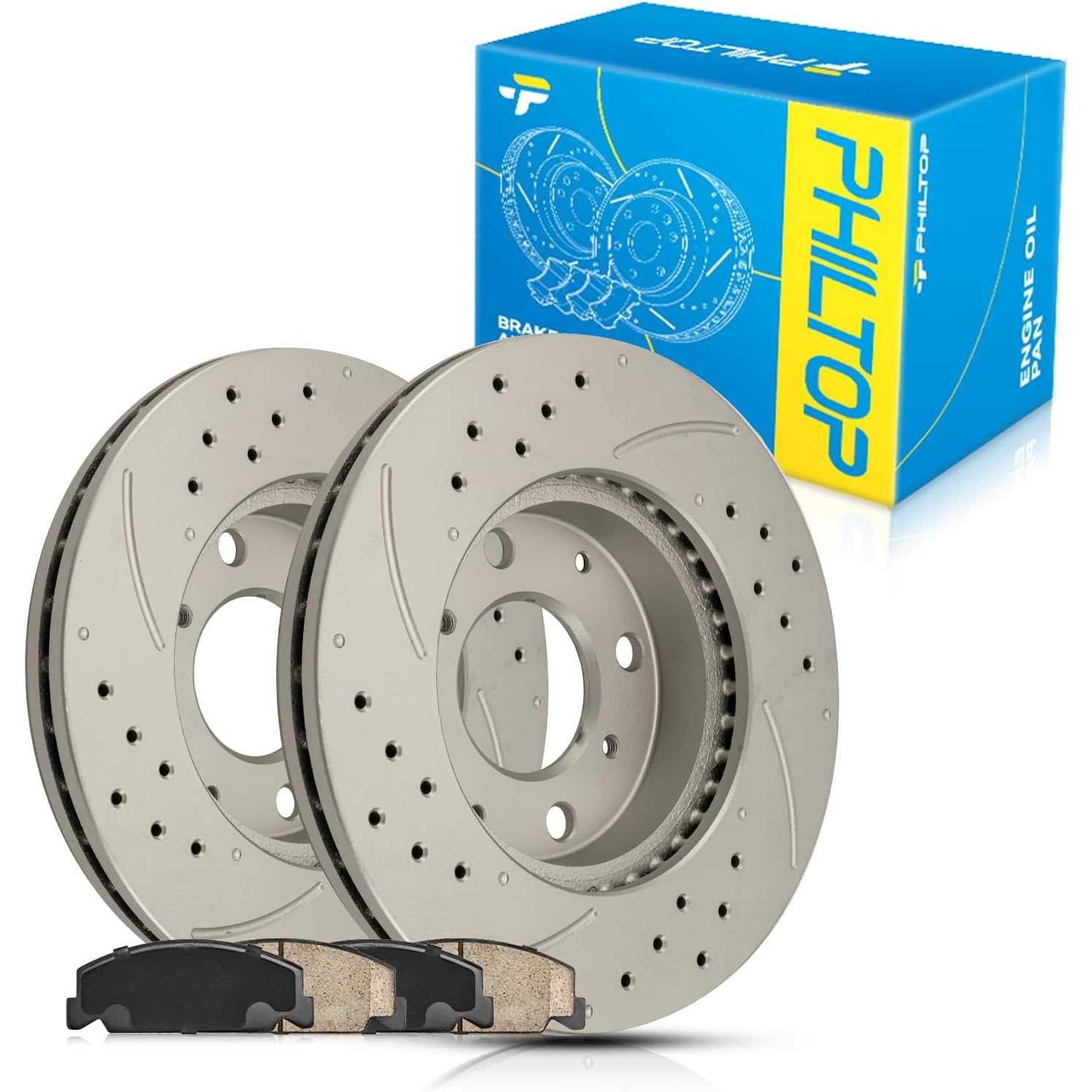 9.4 inch(239.5 mm) Front Drilled and Slotted Disc Brake Rotors + Ceramic Pads Kit Compatible with Honda 1990-1992 199...