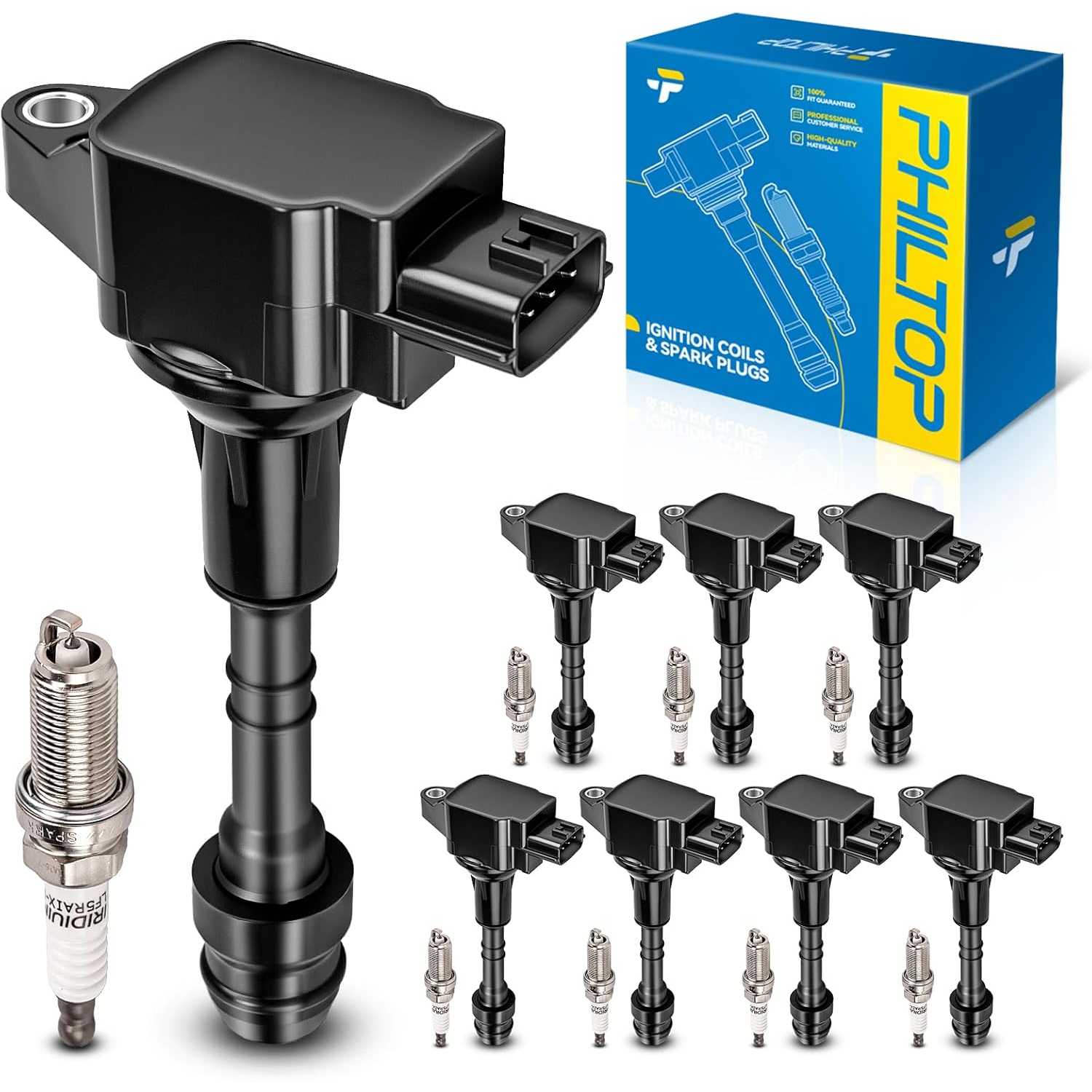 Ignition Coil Pack and Iridium Spark Plugs Fits for INFINITI 2007-2010 QX56, Nissan 2008-2015 TITAN, 2007-2015 Armada