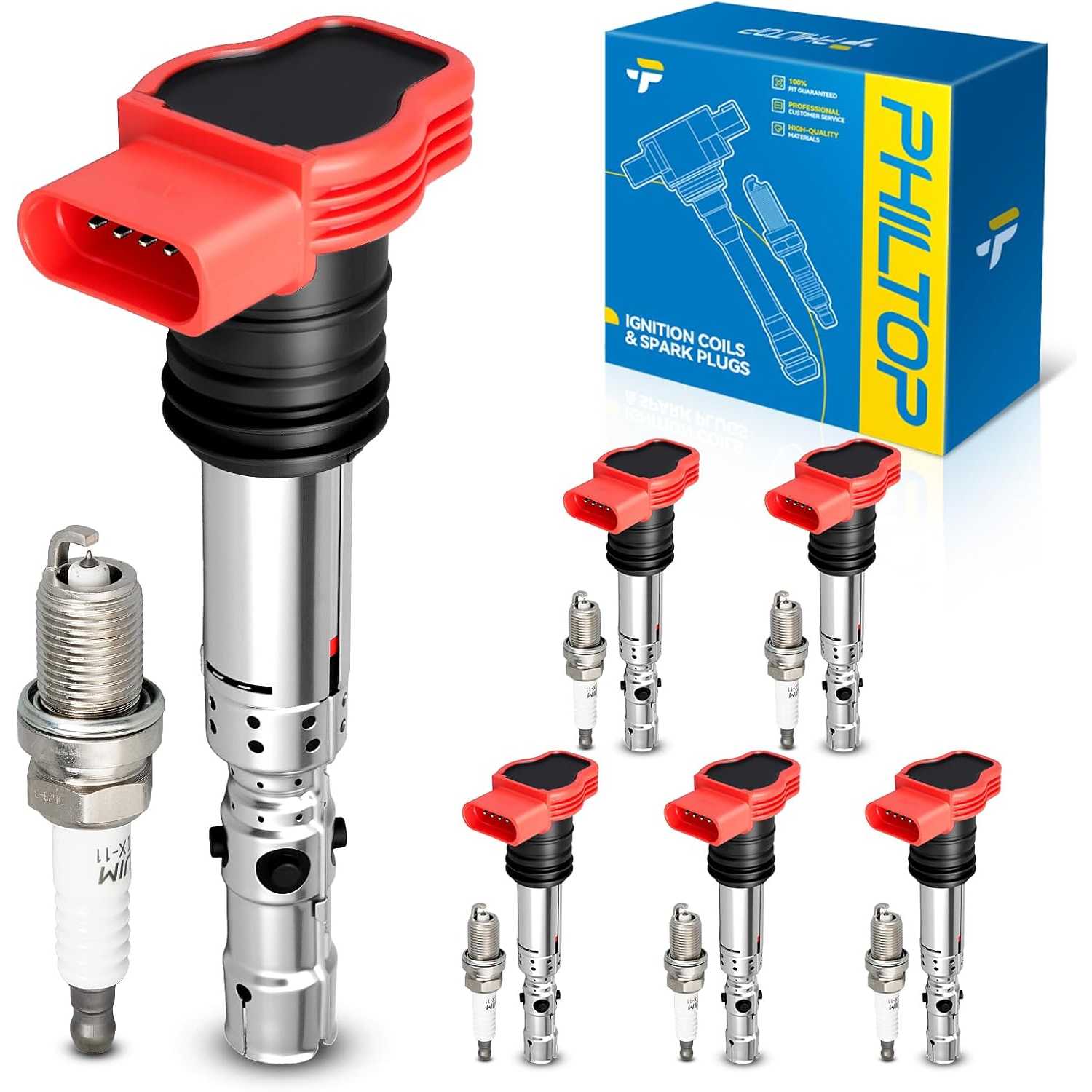 Ignition Coil Pack and Iridium Spark Plugs Fits for Audi 2002-2006 A4 Quattro 3.0L, Audi 2002-2005 A4 3.0L