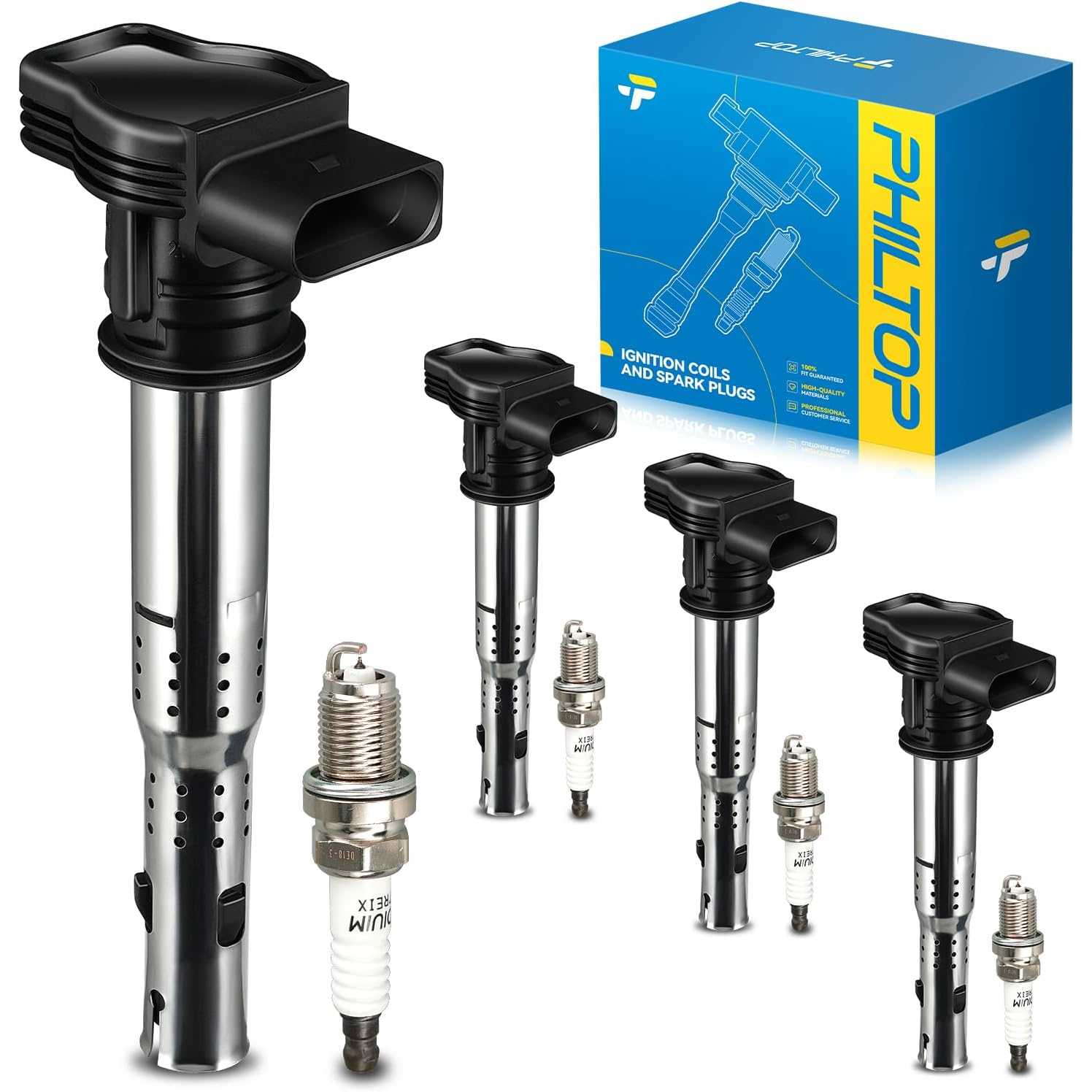 Ignition Coil Pack and Iridium Spark Plugs Fits for Volkswagen 2009-2017 Tiguan, 2006-2010 2012-2013 Jetta 2.0T