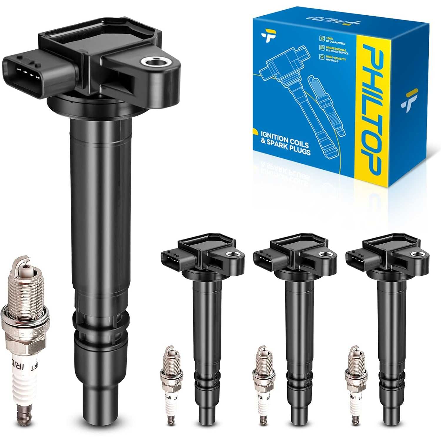Ignition Coil Pack and Iridium Spark Plugs Fits for Toyota 2000-2004 Tacoma 2.4L/2.7L, Toyota 2000 4Runner 2.7L