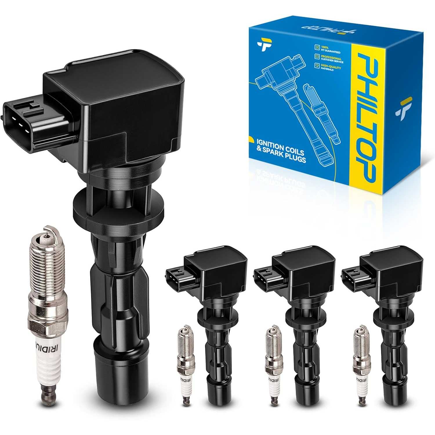 Ignition Coil Pack and Iridium Spark Plugs Fits for Mazda 2008-2010 2012-2015 5, 4PCS UF604
