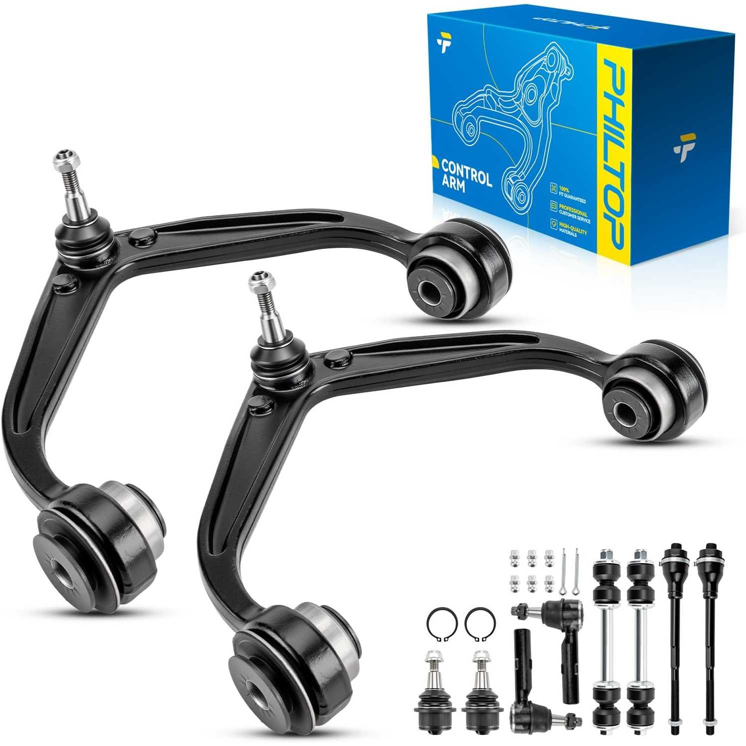 Front Suspension Kit Upper Control Arm w/Ball Joint & Sway Bar End Links & Inner Outer Tie Rod End Compatible with Ch...