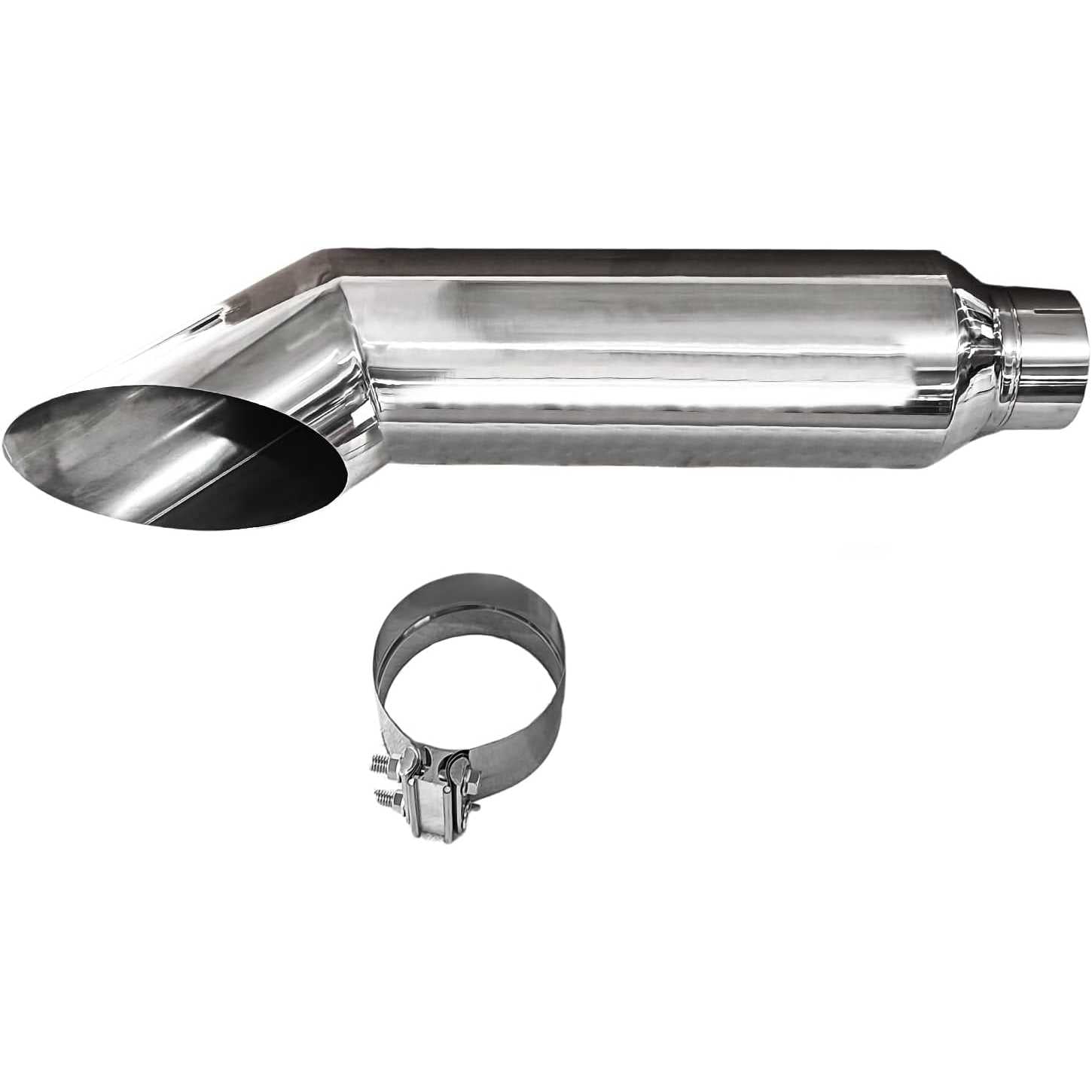 5“Inlet 8“Outlet 36“Long 45 Degree Cut Stainless Steel Polished Smoker Exhaust Stack Tip 1.5mm 1Pcs Silver